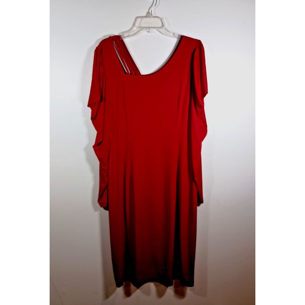 Monroe and Main Red Stretch Strappy Knit Formal Long Puff Sleeve Dress Size 16